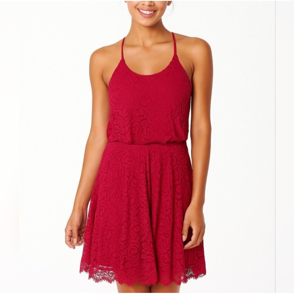 Les Soeurs Dress Womens Sz S Maroon Lace Fit & Flare Zip Clasp Mini Y2K Red